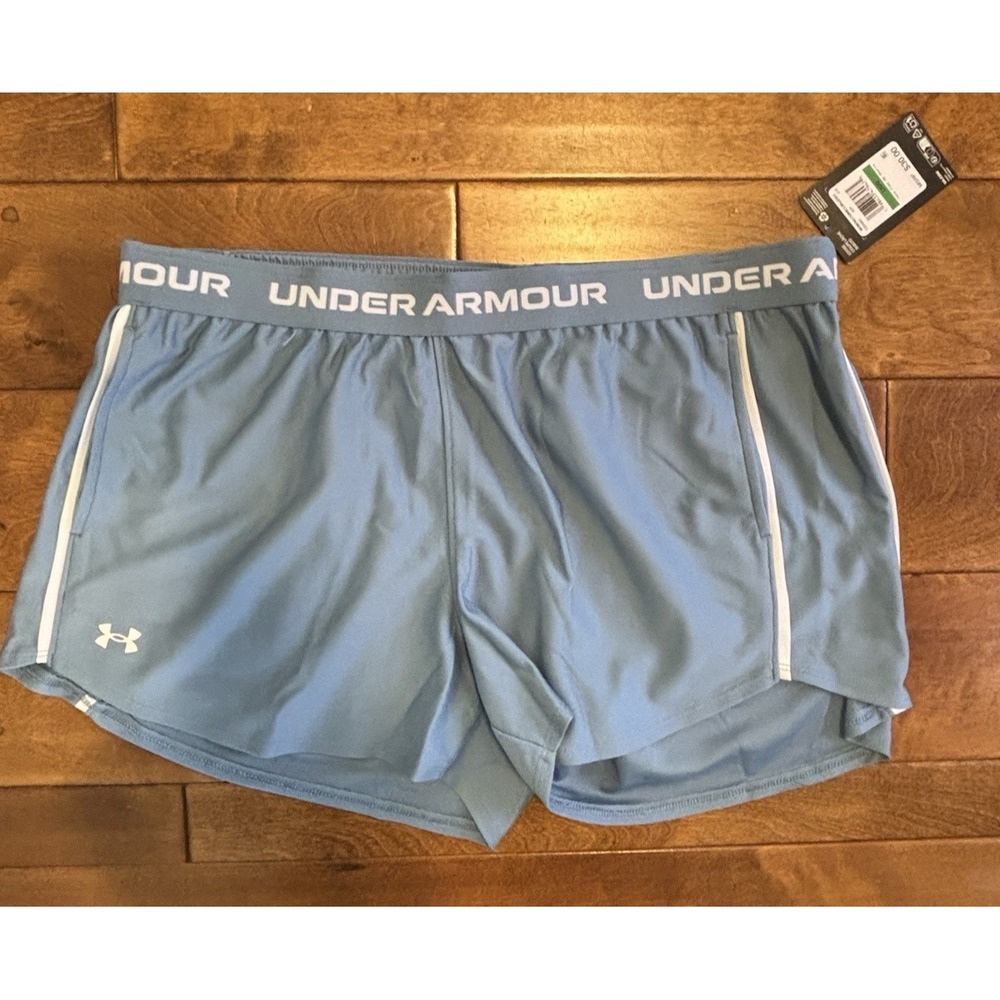 Under Armour Tech Play Up Womens Shorts Sz Large Blue Athletic Pocket Loose Fit
